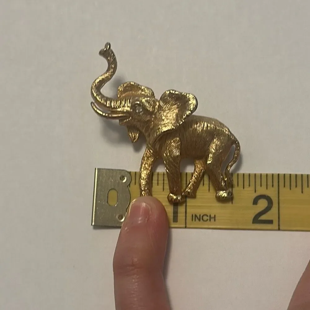 Vintage Napier Good Luck Elephant Brooch Pin Gold Tone Rhinestone
